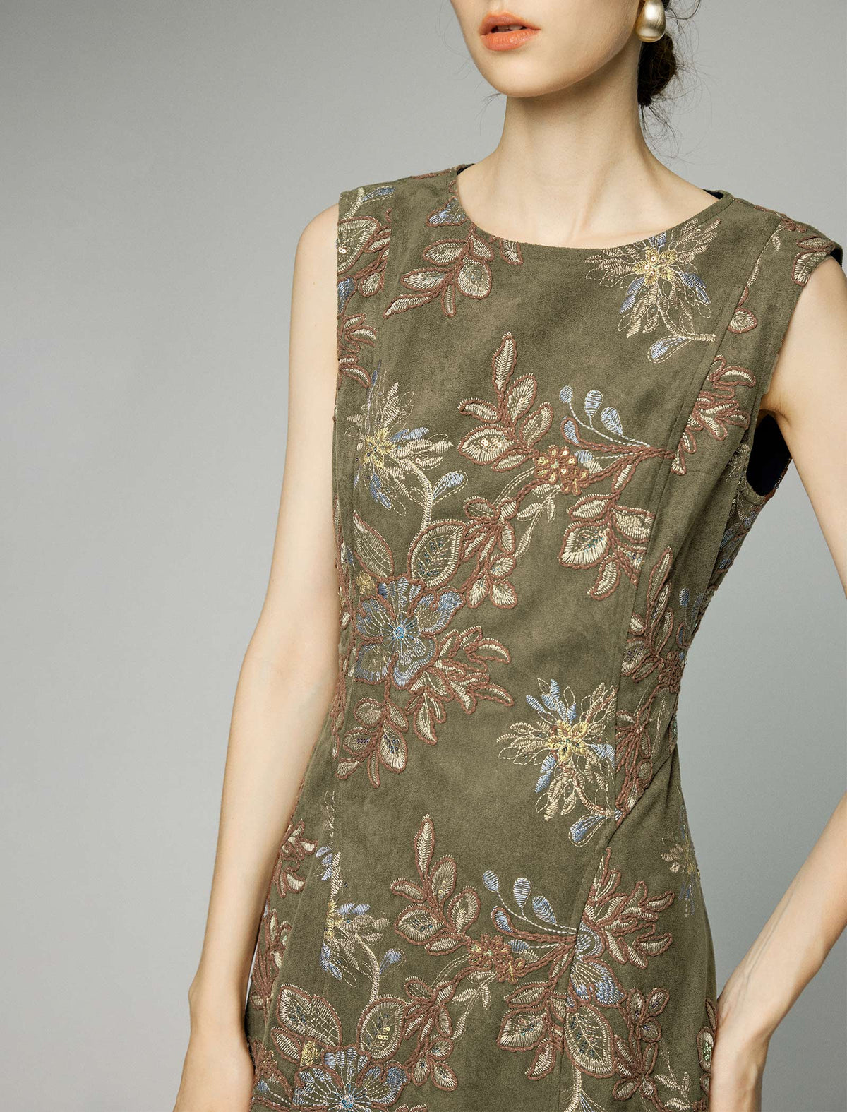 Floral Pattern Crewneck Sleeveless A-Line Midi Dress