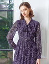 Purple Floral Tie-Neck Midi Dress