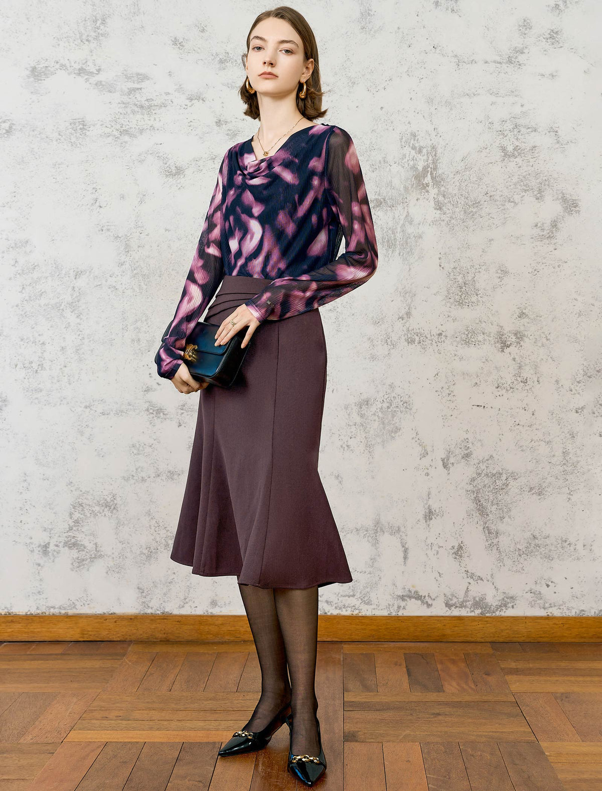 Fishtail Midi Skirt with Decorative Waist