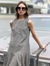 Heathered Mixed-Yarn Sleeveless Ruffle-Hem Dress