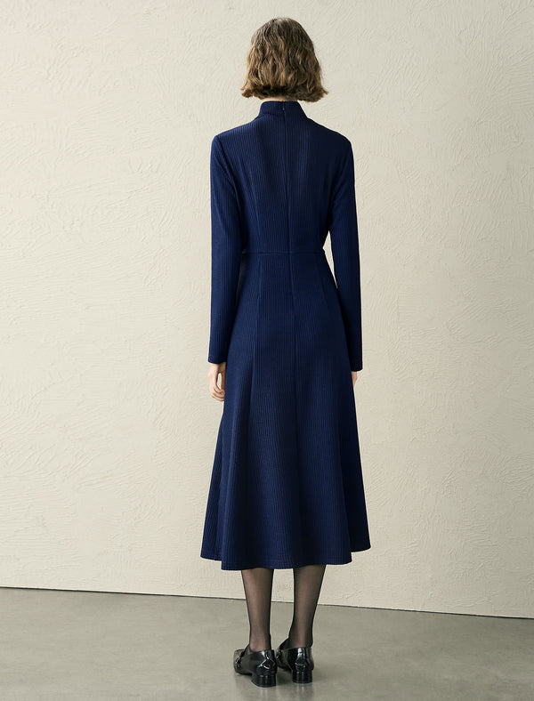 Navy Mock Neck Wrap Dress