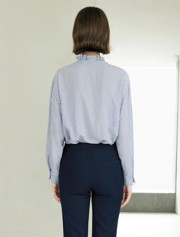 Blue Striped Tencel Minimalist Long-Sleeve Shirt