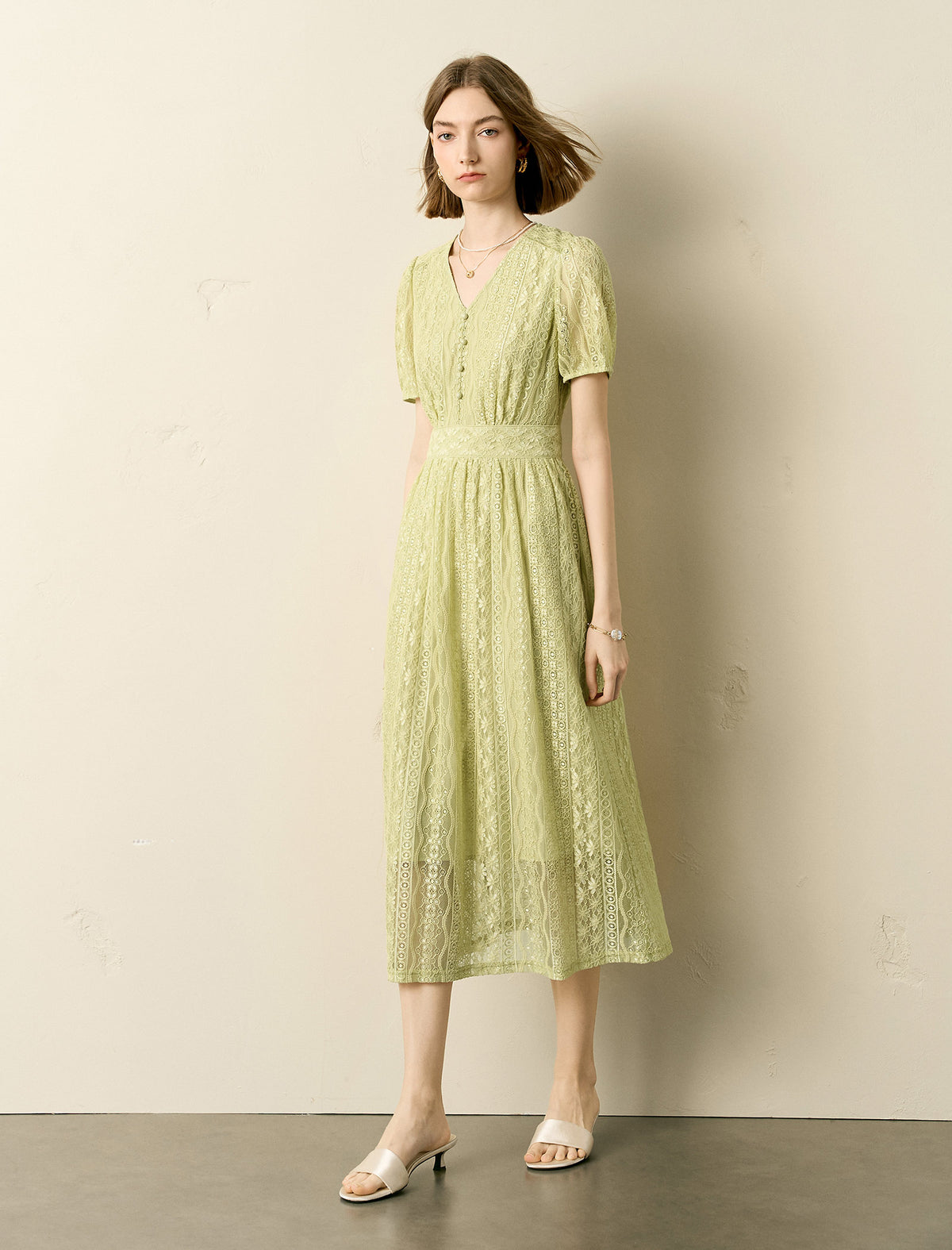 Lace V-Neck Midi Dress