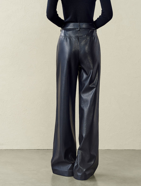 High-Waisted Faux Leather Wide-Leg Pants