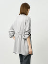 Gray Tencel Waist-Defining Mid-Length Shirt Cardigan