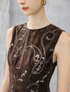 Embroidered Paisley Crewneck Sleeveless A-Line Midi Dress