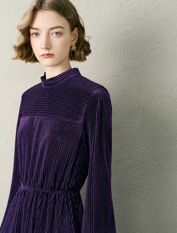 Mock Neck Velvet Midi Dress