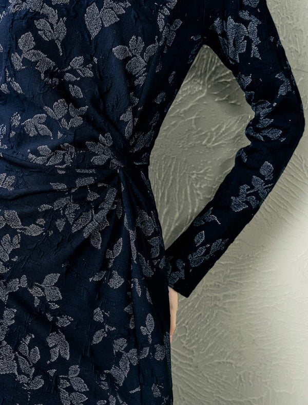 Navy Floral Waist Twist Midi Dress