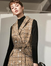 Wool Blend Textured Notched-Lapel Sleeveless Dress