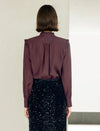 Elegant Ruffled Stand Collar Long-Sleeve Blouse