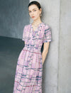 Pink Multi-Color Plaid Short Sleeve Midi Dress