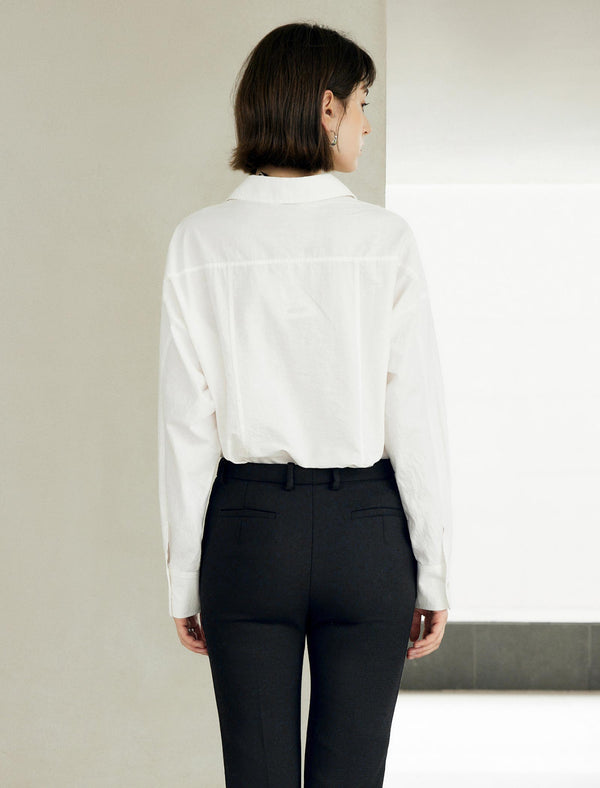 White Minimalist Loose Lapel Long-Sleeve Shirt