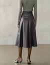 High-Waist Faux Leather A-Line Midi Skirt