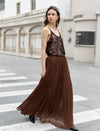 Coffee Pleated Maxi Skirt