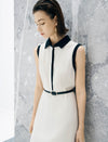 Contrast Collar Belted Midi Shirt Dress