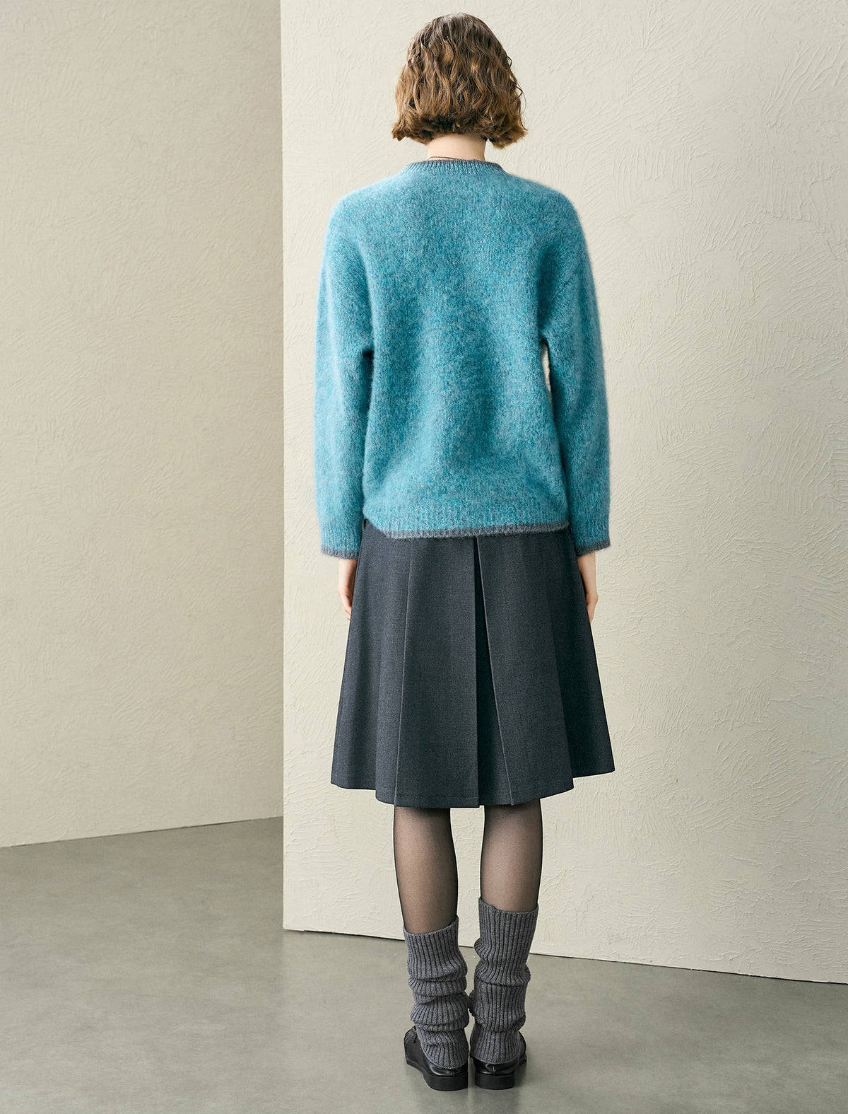 Grey Pleated Midi Skirt