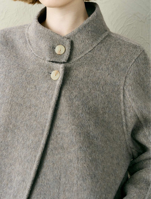 Wool-Blend Stand-Up Collar Belted Maxi Coat