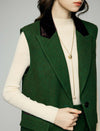 Wool Blend Contrast-Trim Notched-Lapel Button-Front Long Vest