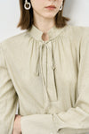 Linen Blend Tie-Neck Blouse