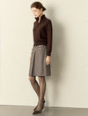 Brown Plaid Front Slit Midi Skirt