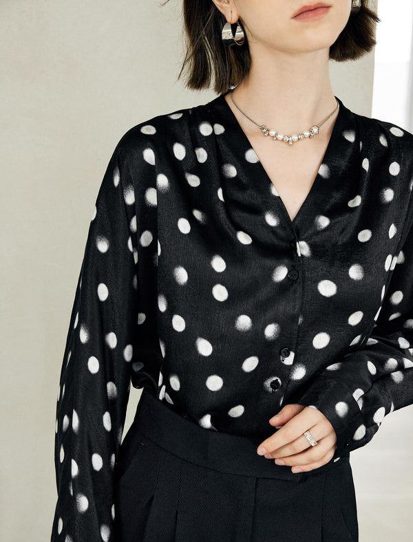 Polka Dot V-Neck Blouse