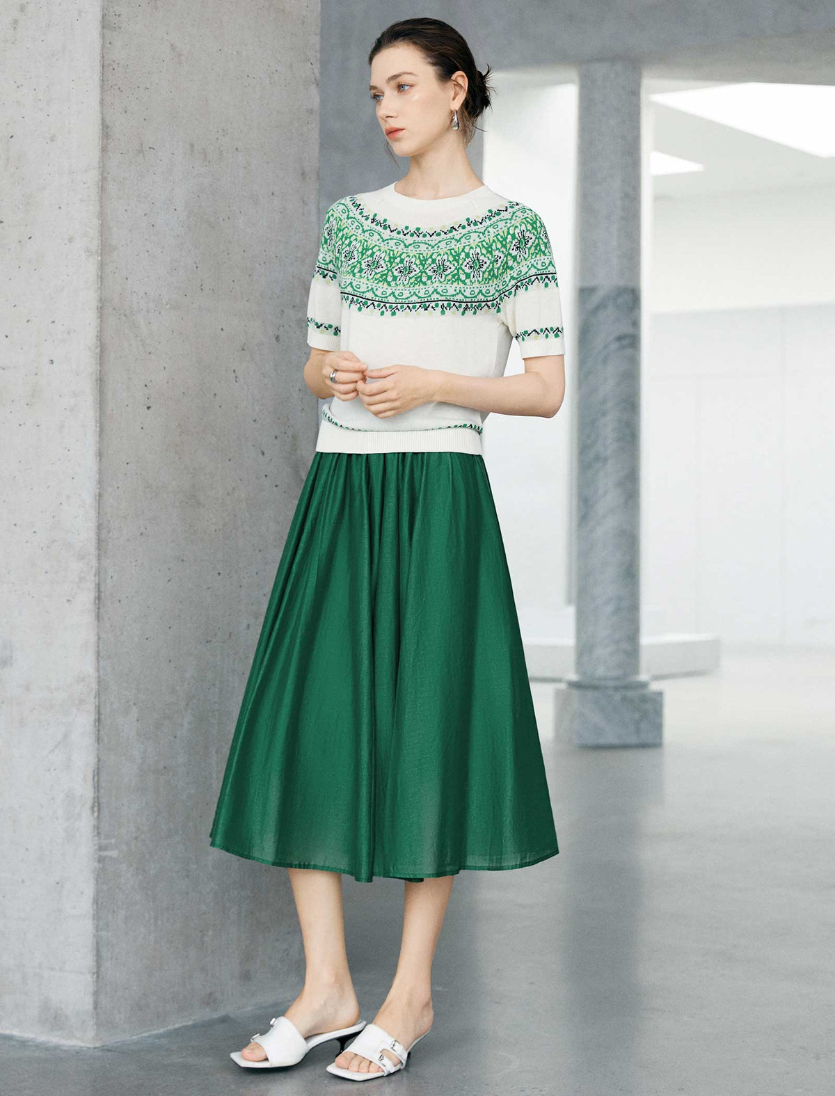 High Waist Flowy Tencel Lyocell A-Line Midi Skirt