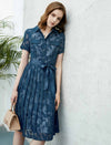 Cinched Waist Short Sleeve Lace Shirt Dress
