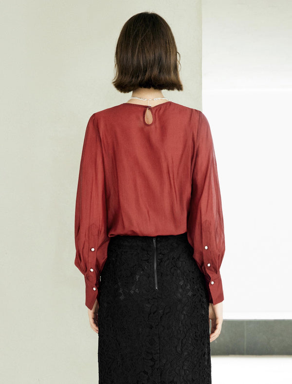 Red Tencel Long-Sleeve Shirt