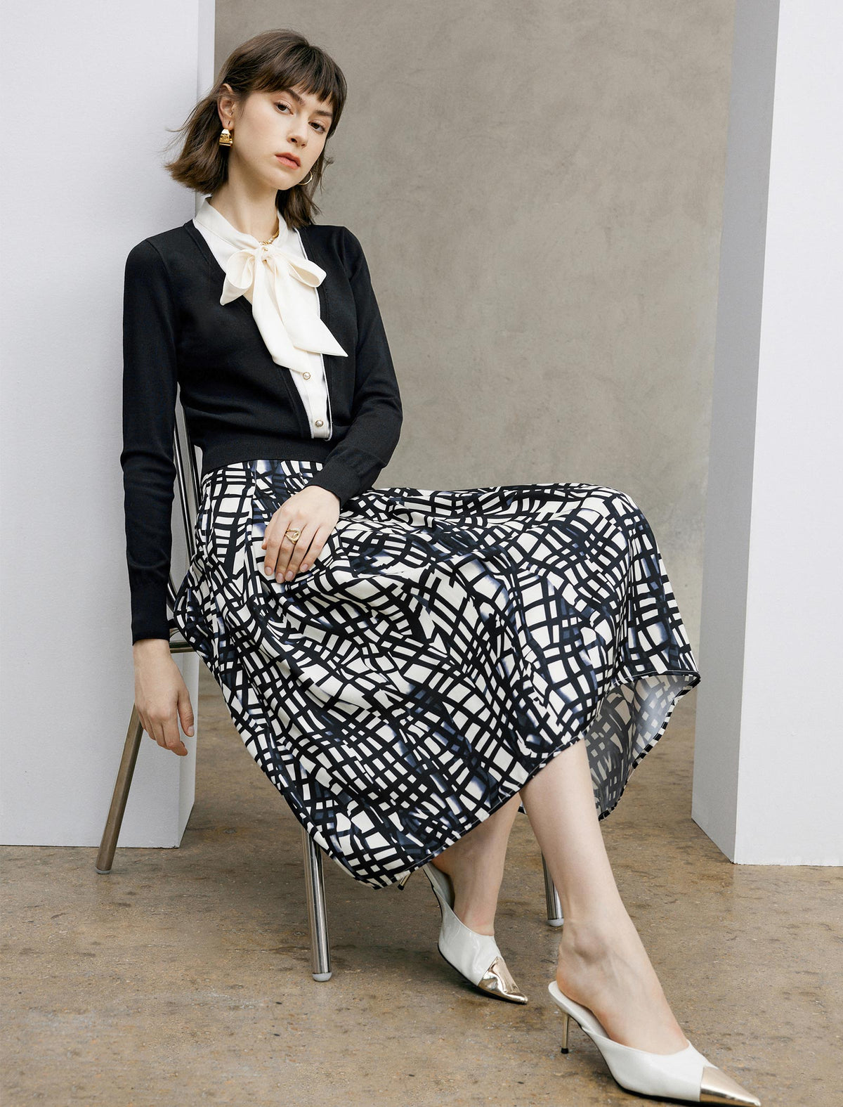 Faux Two-Piece Bow Detail Knit Top