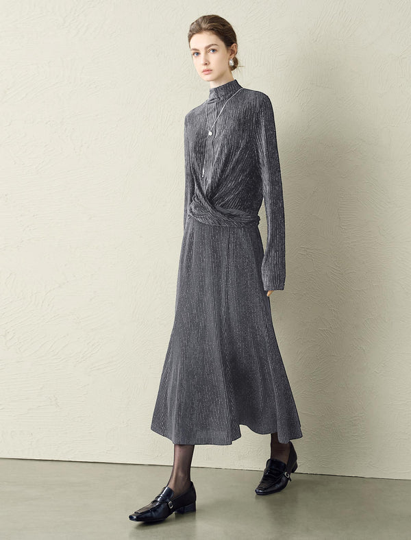 Shimmery Striped Mock Neck Long-Sleeve Top