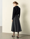 A-Line PU Leather Midi Skirt
