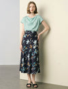 Mulberry Silk Floral Print Midi Skirt