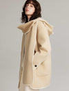 Wool-Blend Contrast Stitching Hooded Coat