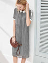 Houndstooth Chiffon Contrast Collar Midi Shirt Dress