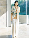Retro Contrast‑Print Button‑Down Blouse