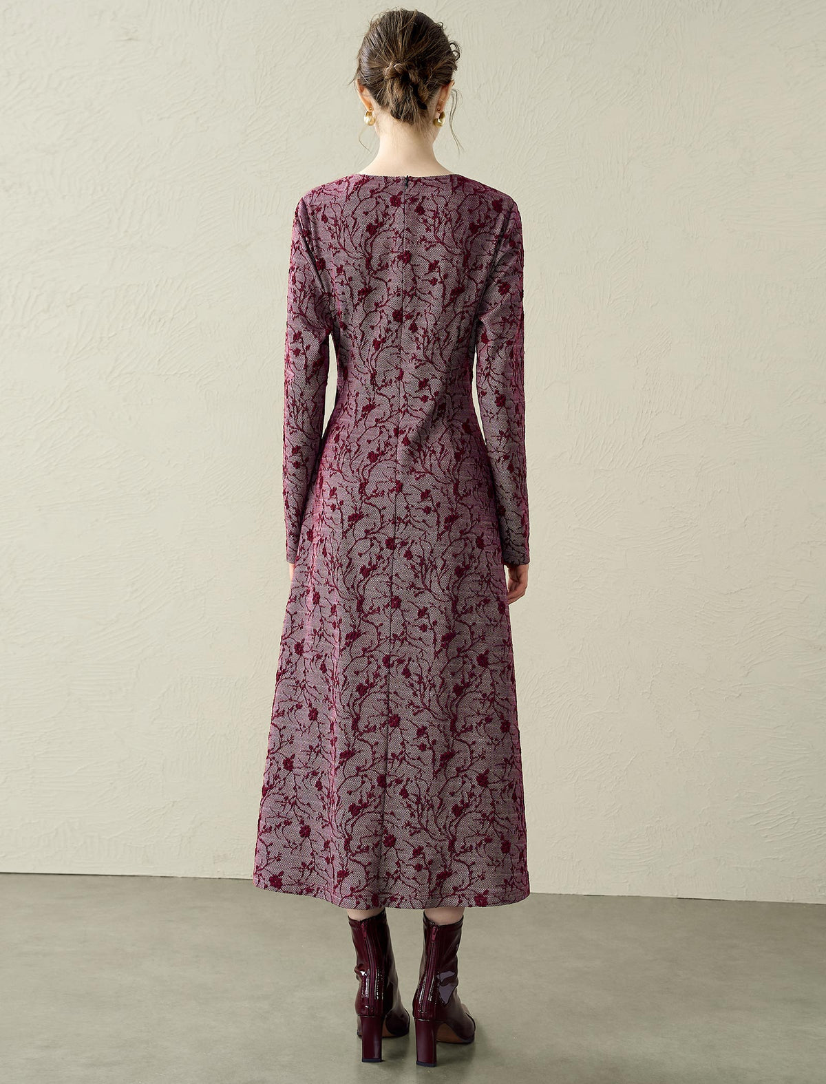 Burgundy Floral Print Midi Dress