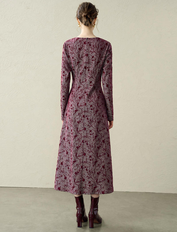 Burgundy Floral Print Midi Dress