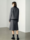 Wool Gray Double-Faced High-Waist A-Line Midi Skirt