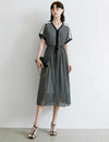 V-Neck Floral Waist-Cinched Dress