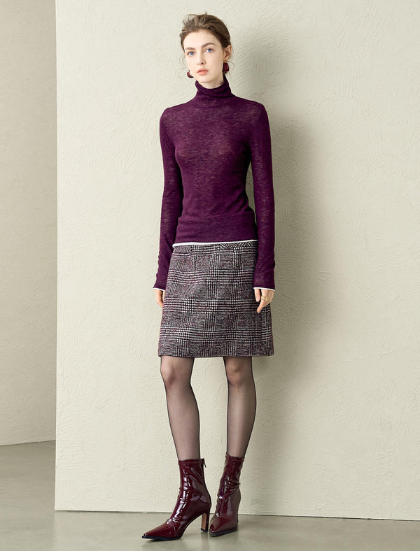 Plaid Wool-Blend Midi Skirt