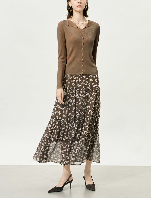 Wavy Placket Button Front Knit Cardigan