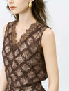 Brown Lace Embroidered Sleeveless Top