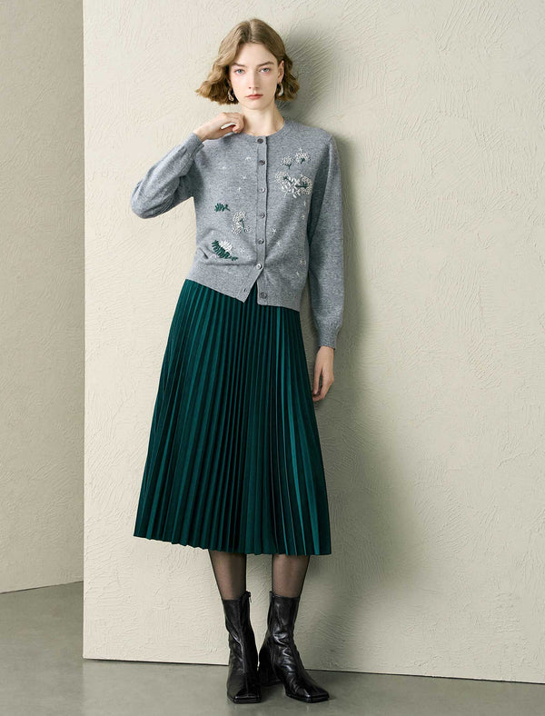 Embroidered Wool-Blend Cardigan