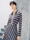 Geometric Plaid Zip Collar Long Sleeve A-Line Dress