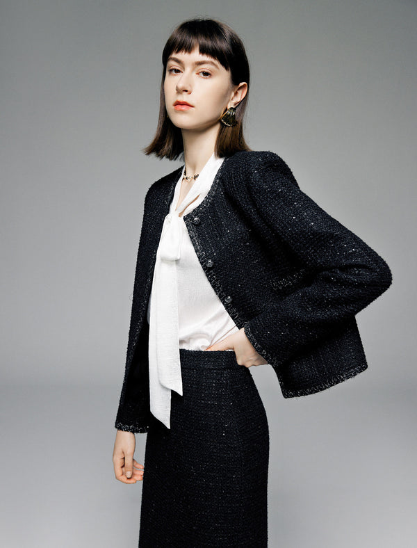 Sparkle Tweed Wool-Blend Cropped Jacket