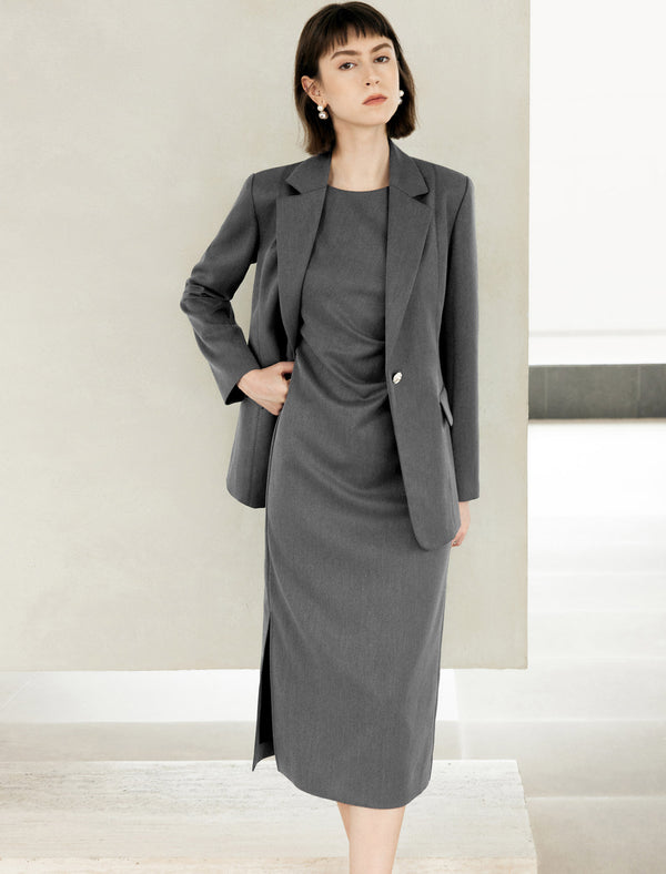 Side Ruched Sleeveless Midi Dress