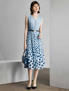 Blue Polka Dot Sleeveless Midi Dress