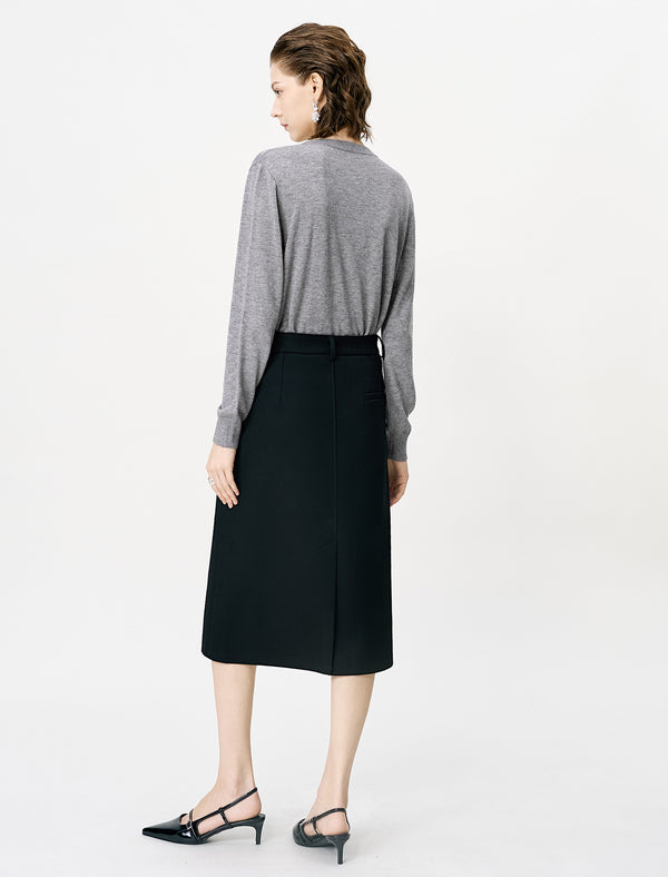 Black Slim Fit Professional A-Line Midi Skirt