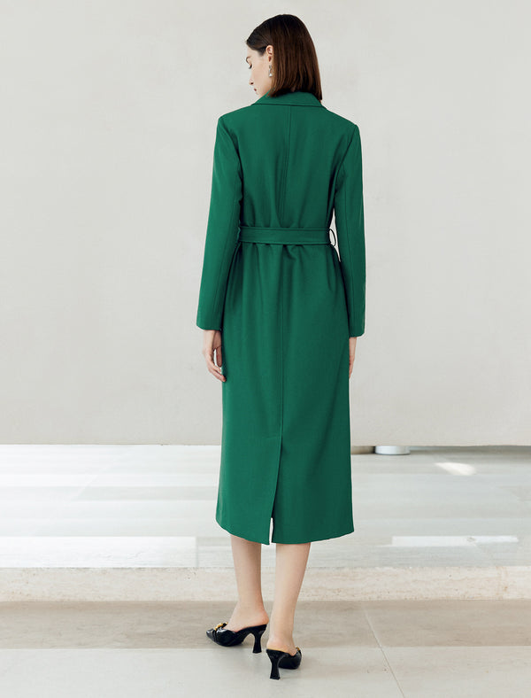 Gathered Waist Double-Breasted Trench Coat