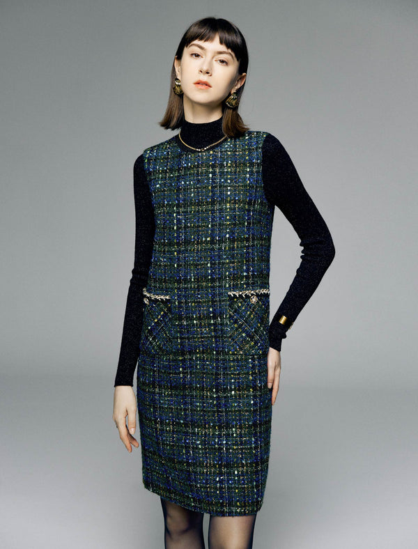 Wool Round Neck Sleeveless Midi Dress